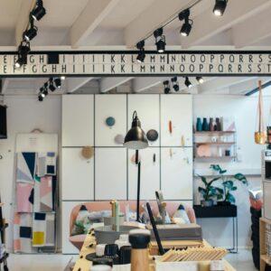 Explore a contemporary retail store interior featuring stylish decor and modern furniture arrangements.